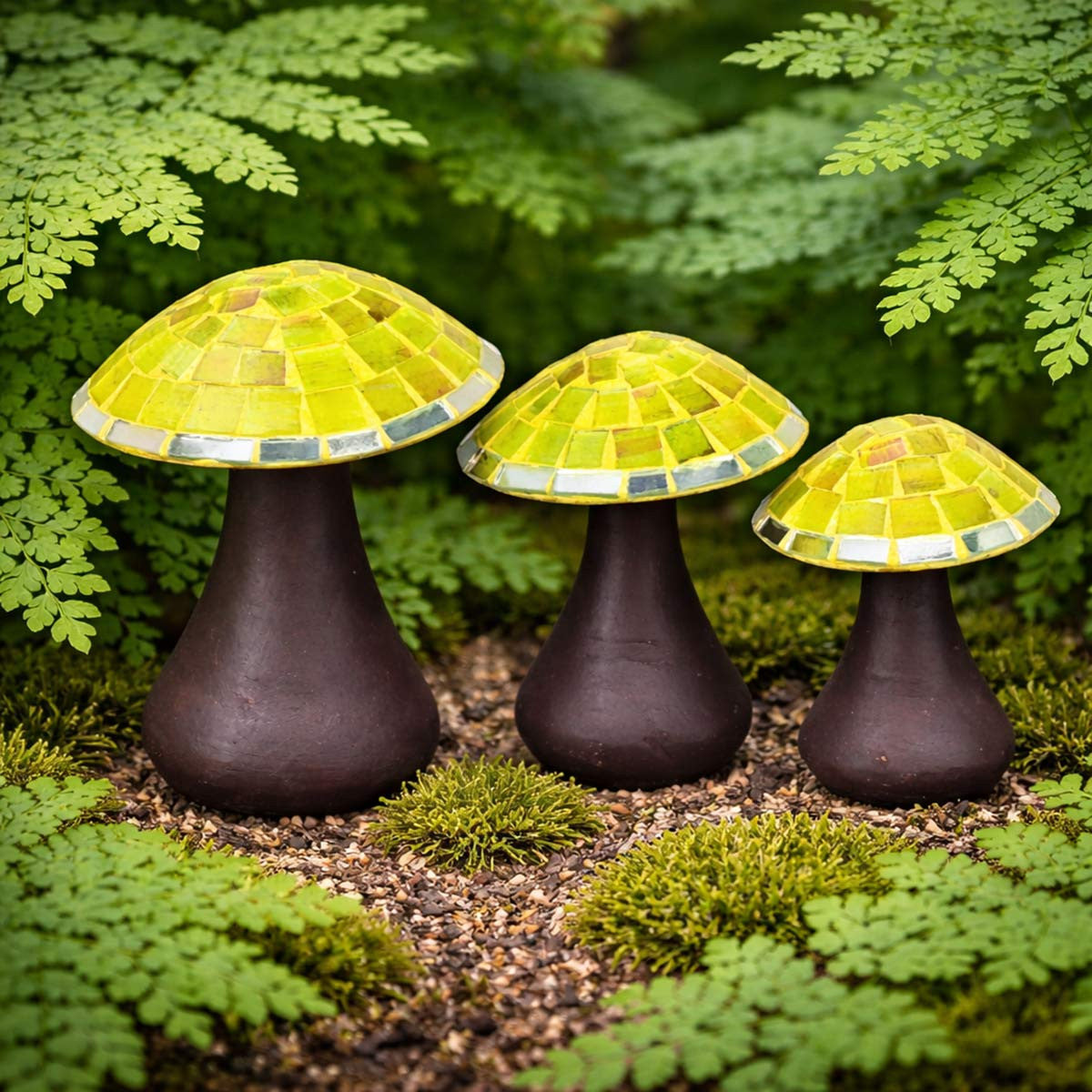 Mosaic Glass & Clay Mushrooms - Set of 3