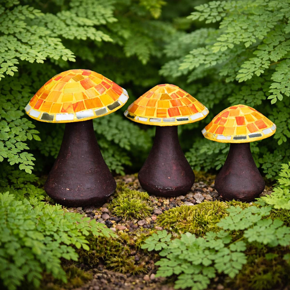 Mosaic Glass & Clay Mushrooms - Set of 3