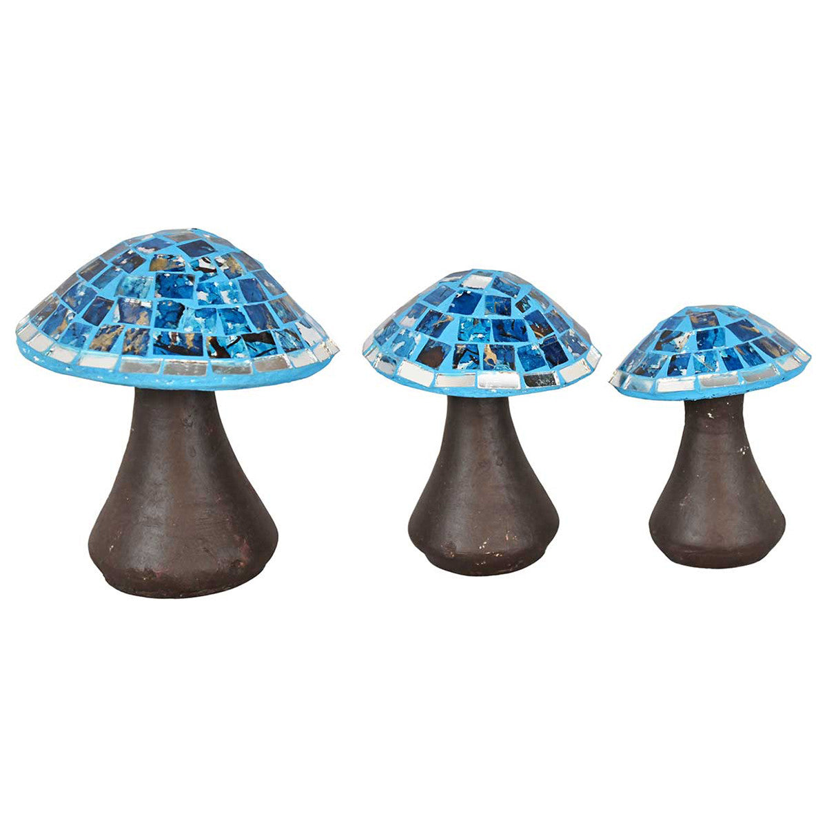 Mosaic Glass & Clay Mushrooms - Set of 3