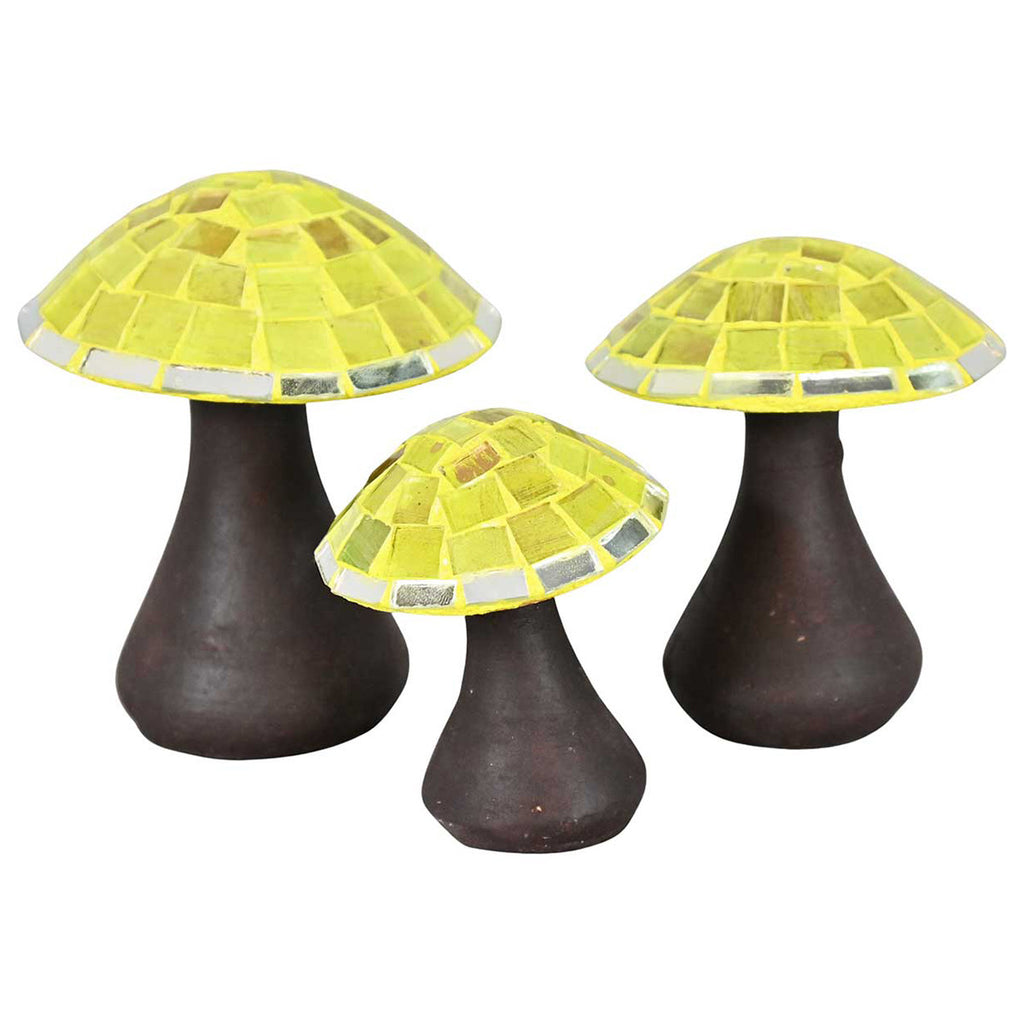 Mosaic Glass & Clay Mushrooms - Set of 3