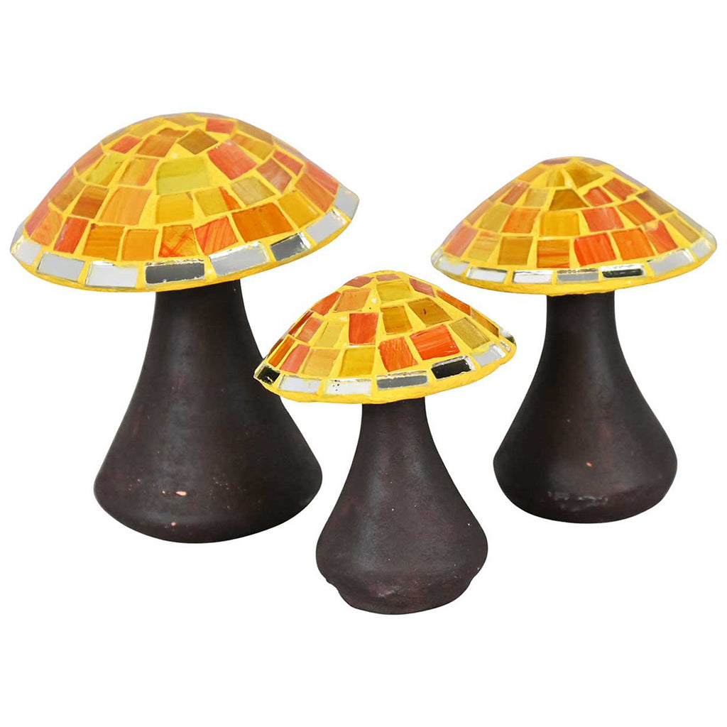 Mosaic Glass & Clay Mushrooms - Set of 3
