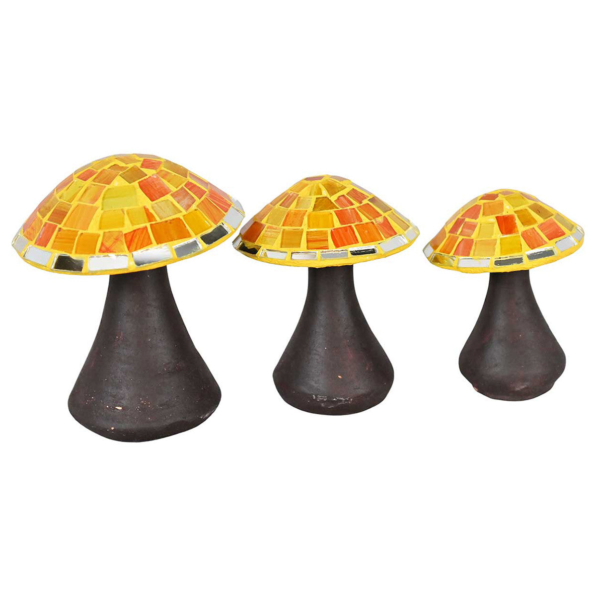 Mosaic Glass & Clay Mushrooms - Set of 3