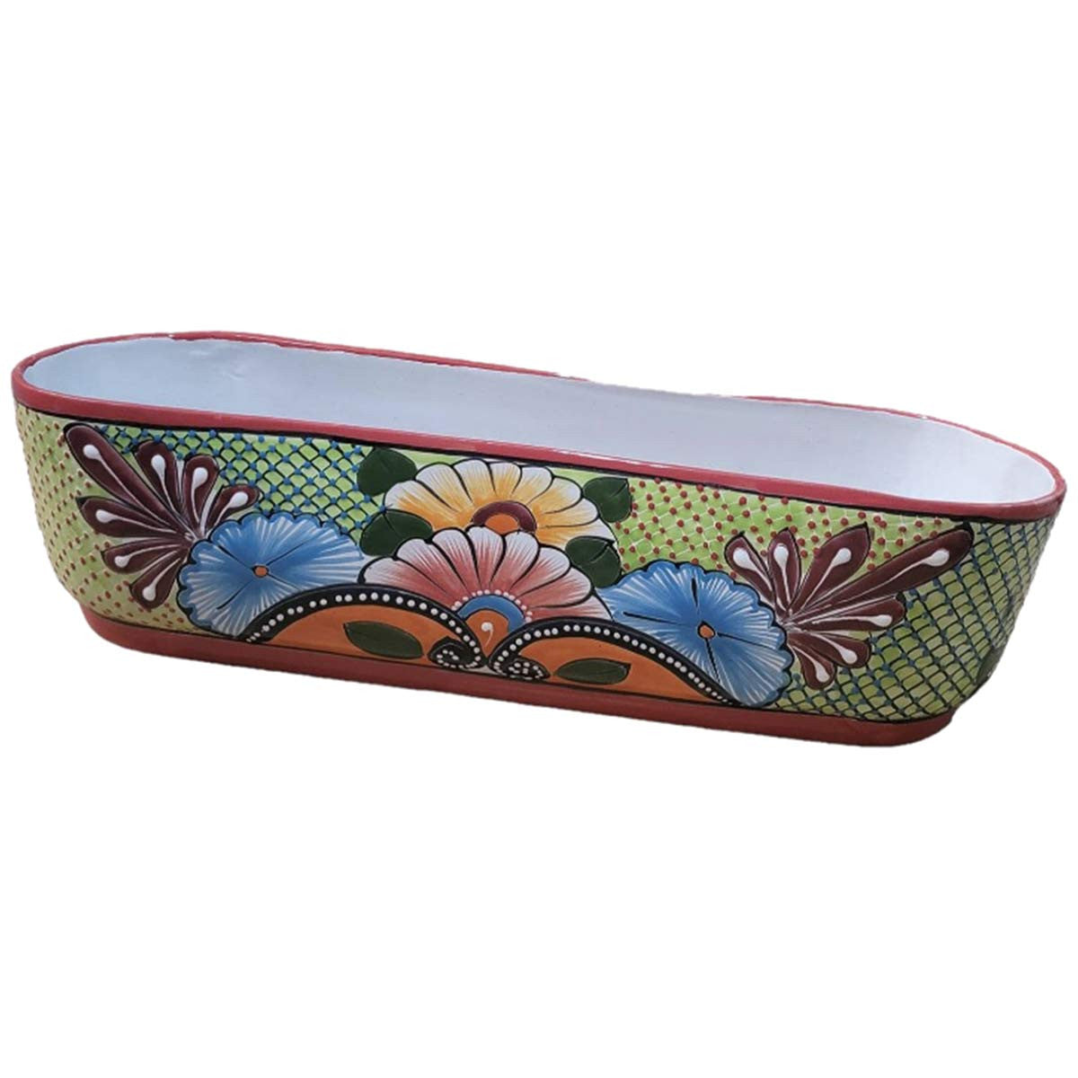 Blue Flower Oval Planter