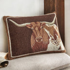 Western Longhorn Hooked Pillow