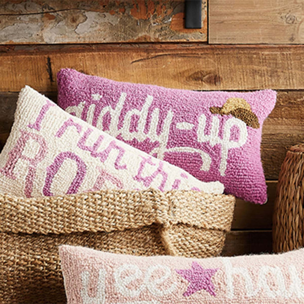 Rustic Cowgirl Ride Hooked Pillow