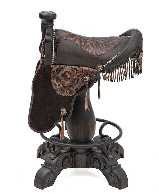 Canyon Ranch Tooled Leather Saddle Barstool - Burnt Brown