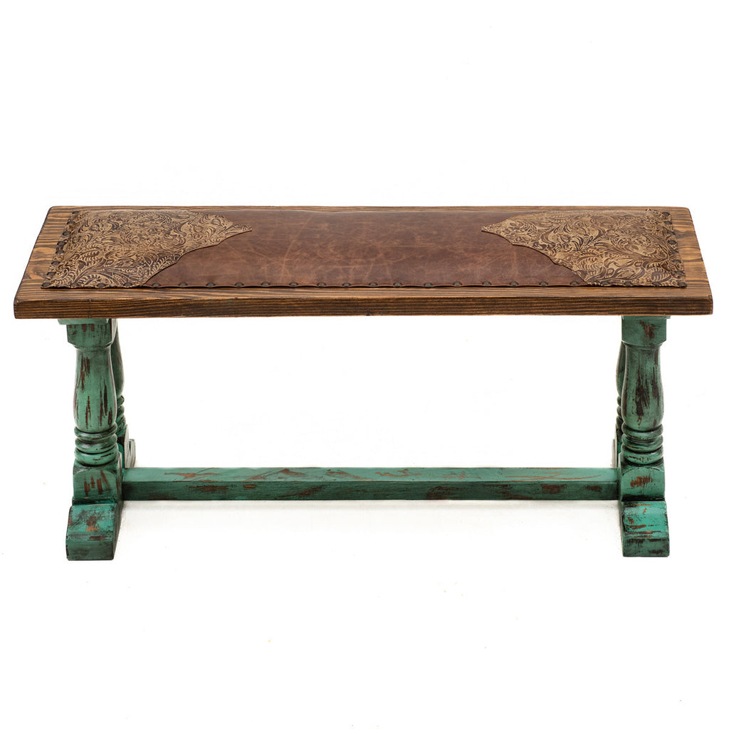 Turquoise Creek Tooled Leather Bench