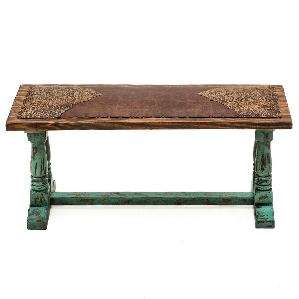 Turquoise Creek Tooled Leather Bench
