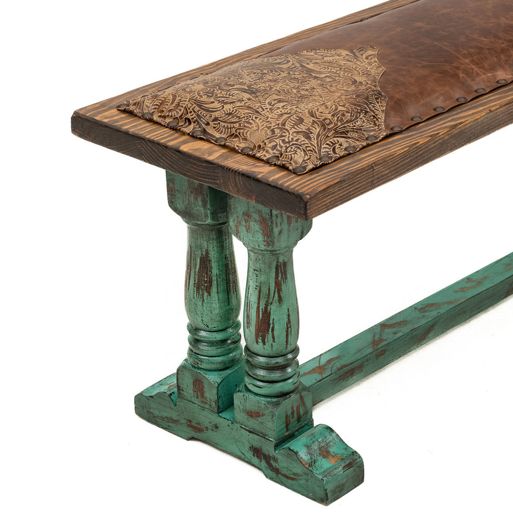 Turquoise Creek Tooled Leather Bench