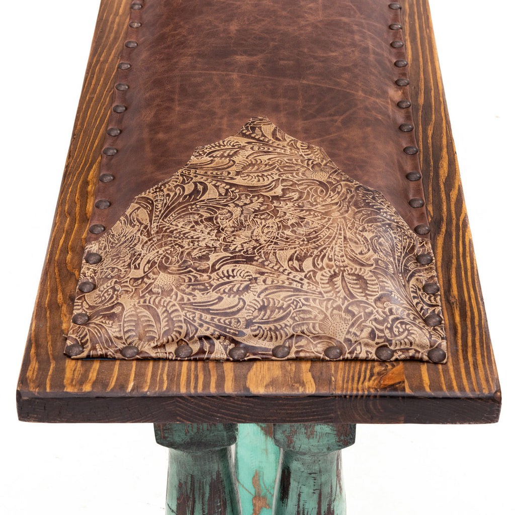 Turquoise Creek Tooled Leather Bench