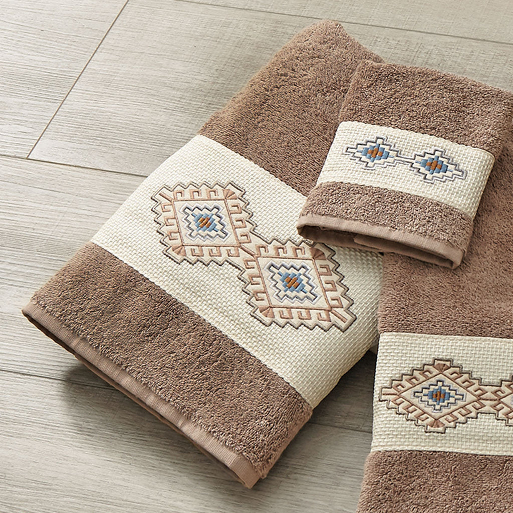 Southwest Diamond Latte Embroidered Bath Towel
