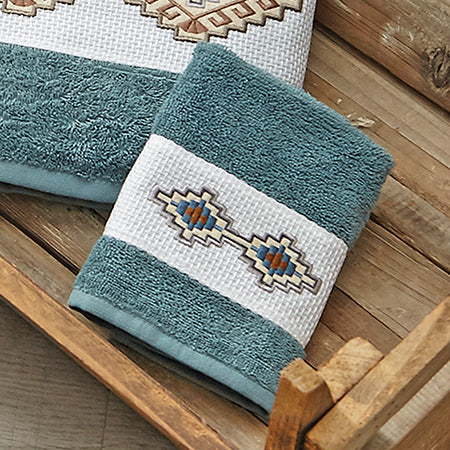 Southwest Diamond Teal Embroidered Wash Cloth
