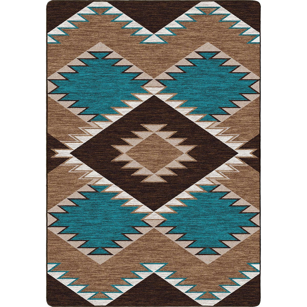 Southwestern Diamond Teal & Brown Rug - 4 x 5