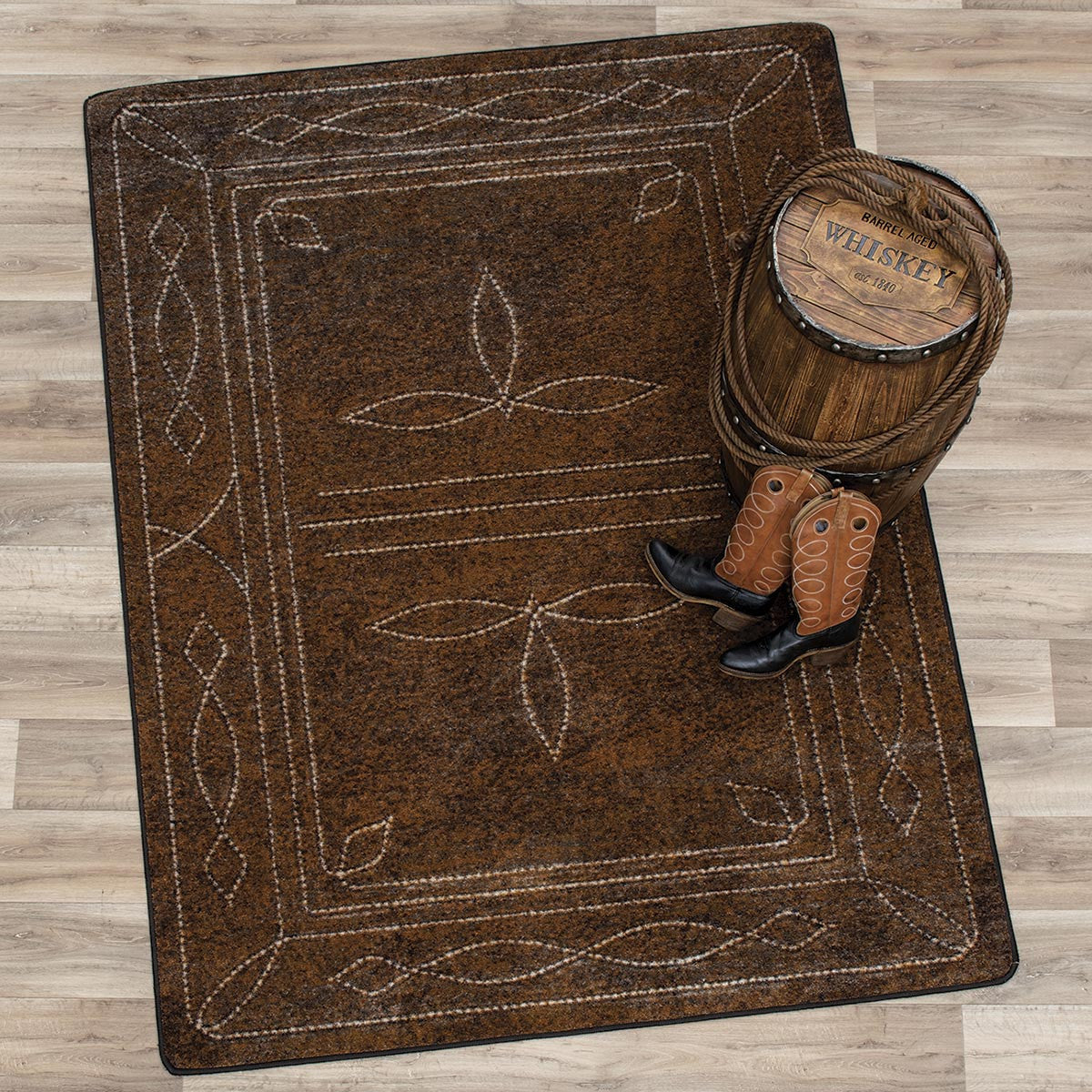 Western Stitched Leather Style Rug - 8 Ft. Round