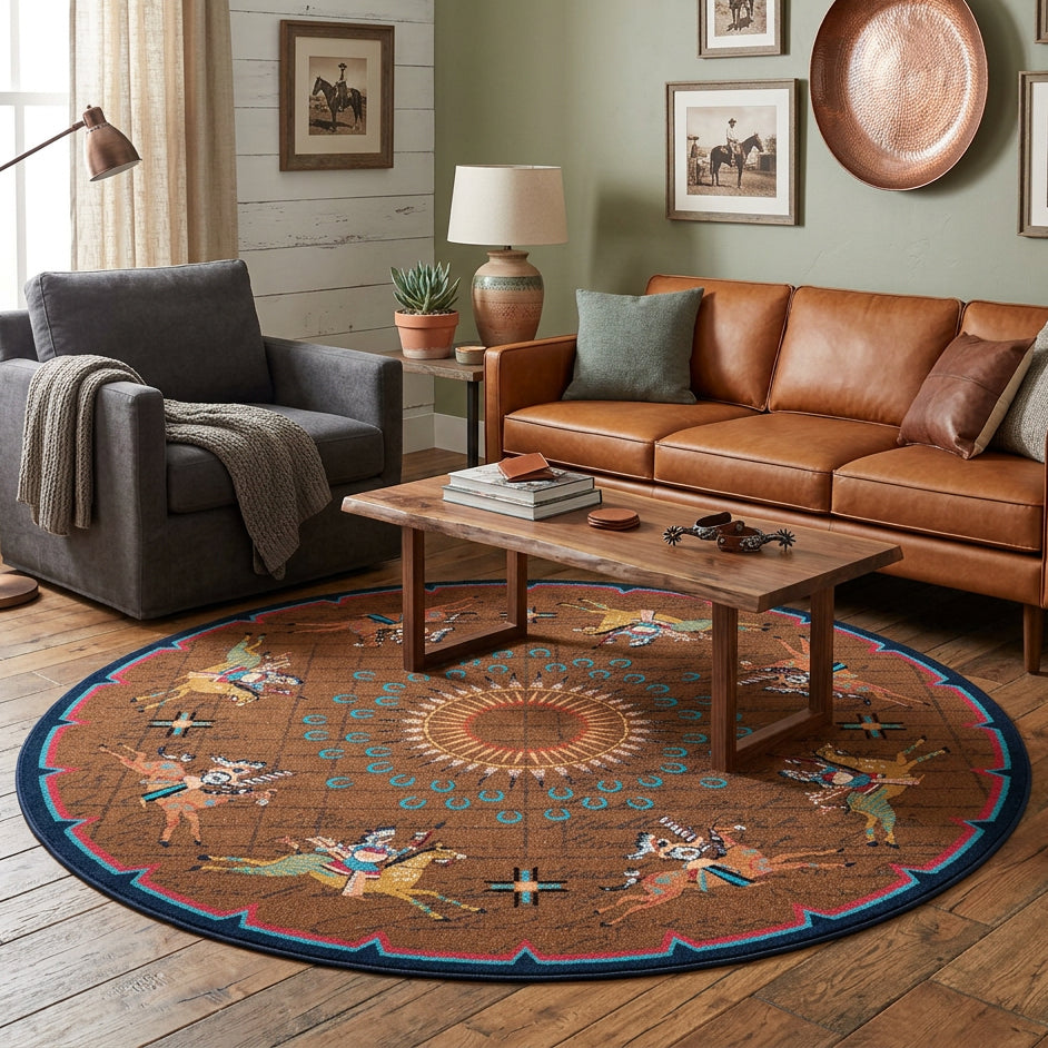 Battle Records Brown Rug - 8 Ft. Round
