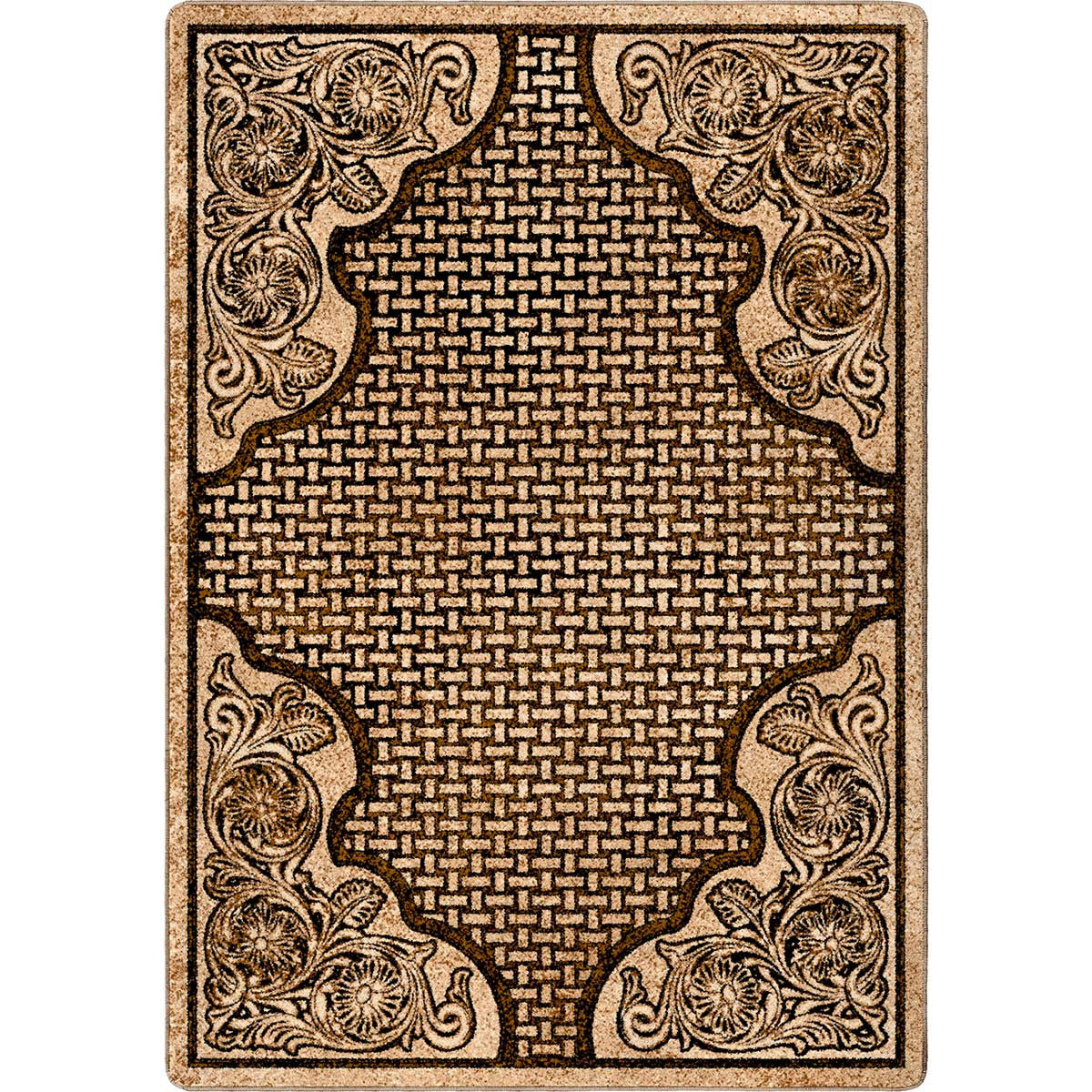 Tooled Leather Scroll & Weave Rug - 8 x 11
