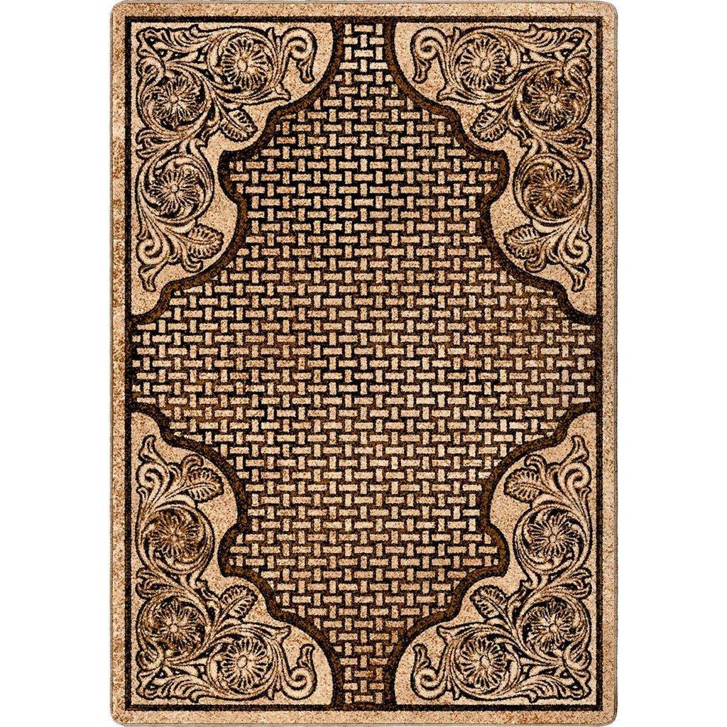 Tooled Leather Scroll & Weave Rug - 3 x 4