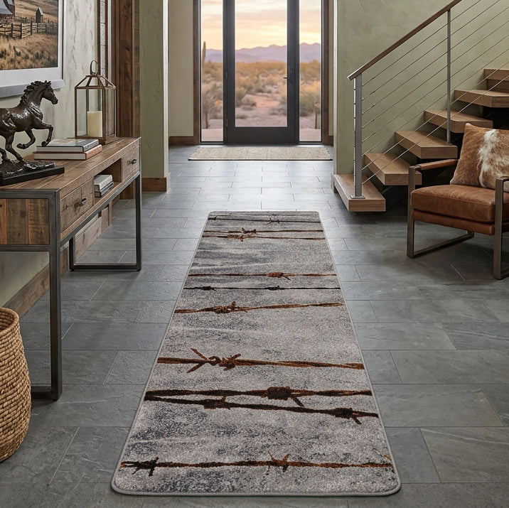 Barbed Wire Gray Rug - 2 x 8
