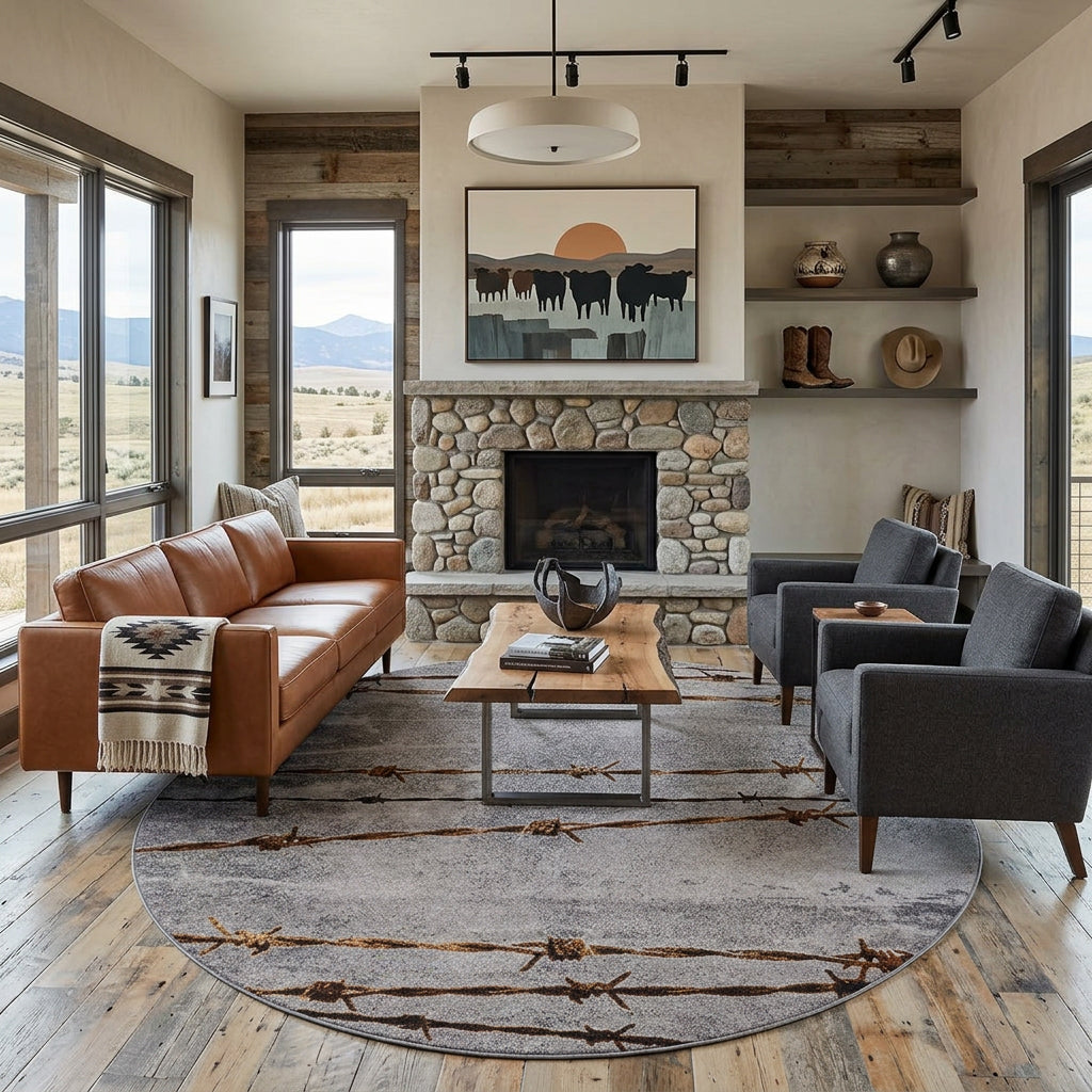 Barbed Wire Gray Rug - 8 Ft. Round