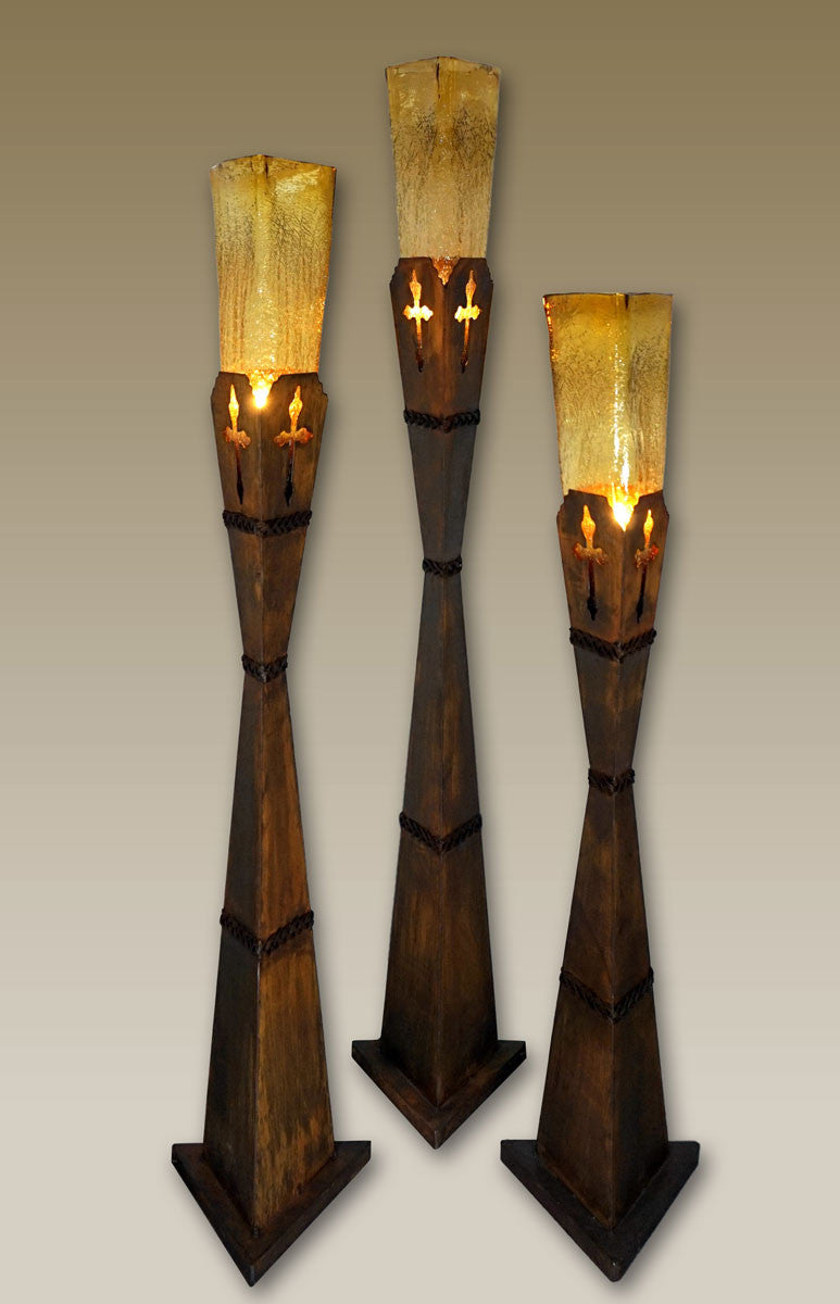 Cross Floor Accent Lamp with Crackled Amber Glass - Medium