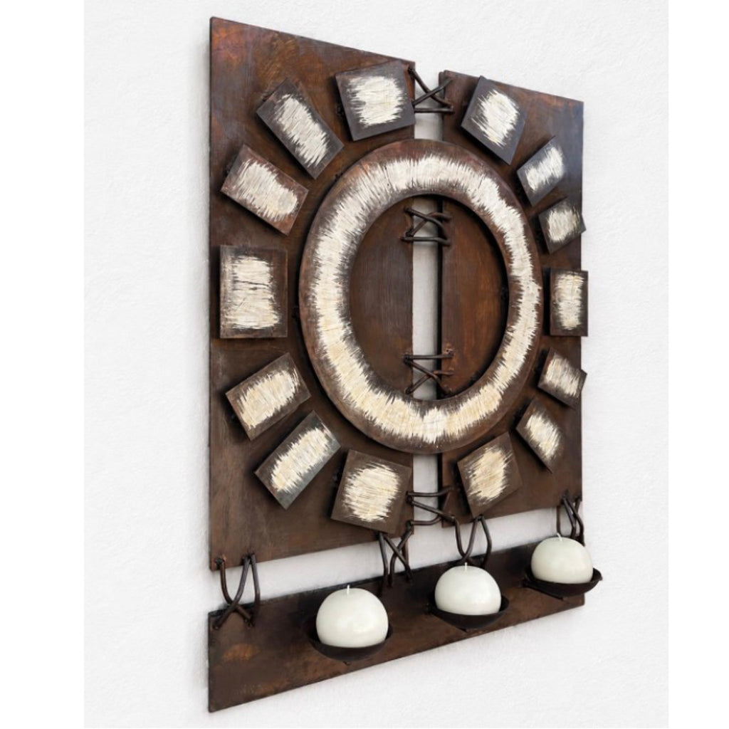 Desert Fire Metal Art Wall Hanging with Candles