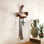 Curved Cross Candle Holder with Cross Accent And Candle