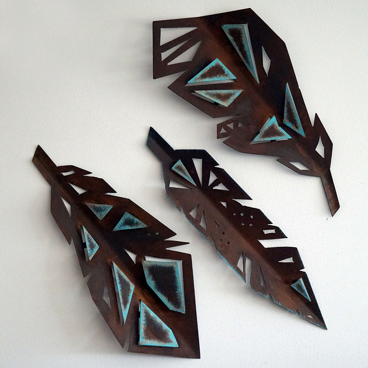 Mesa Turquoise Metal Feathers - Set of 3