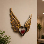 Angel Wings Up Heart with Crackled Glass