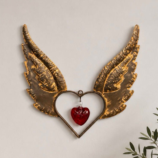 Angel Wings Up Heart with Crackled Glass