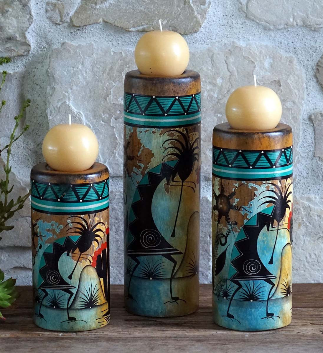 Kokopelli Rustic Candle Holders - Set of 3