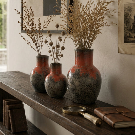 Red Sunset Clay Vases - Set of 3