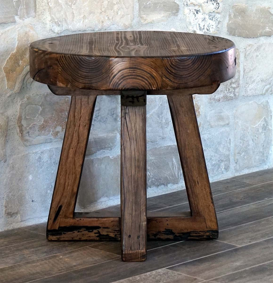Western Worn Round End Table