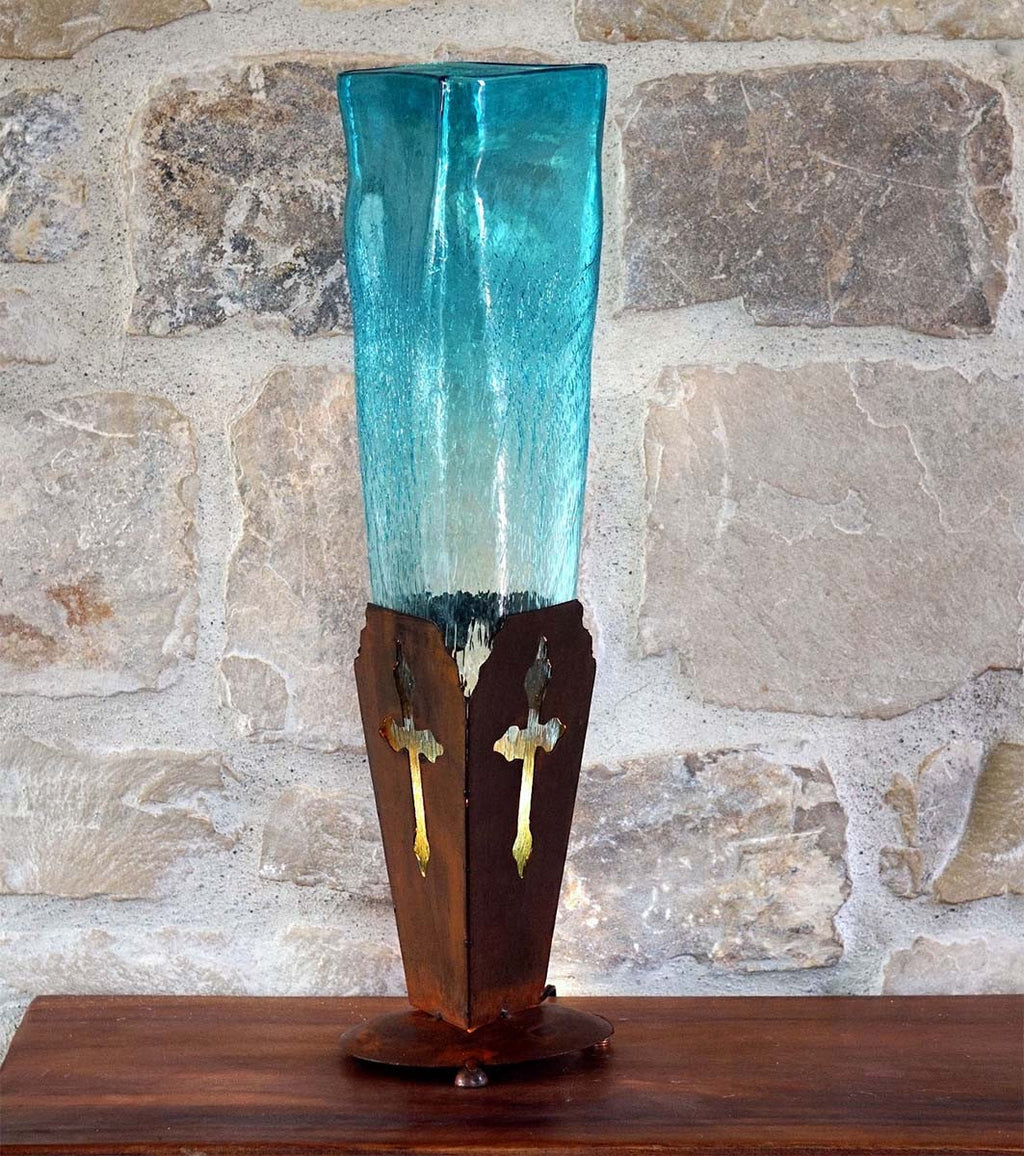 Turquoise Glass Cross Lamp