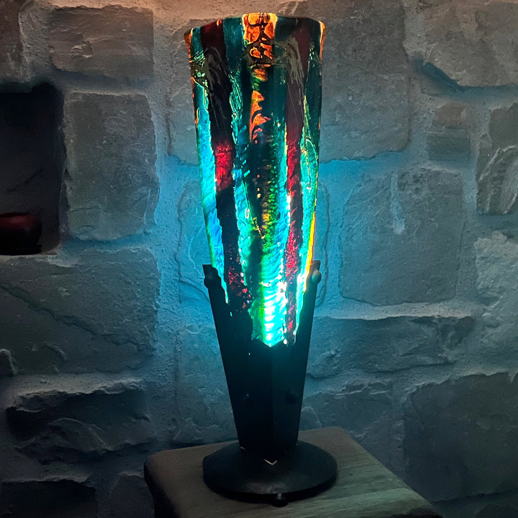 Triangle Glass Lamp - Red & Blue