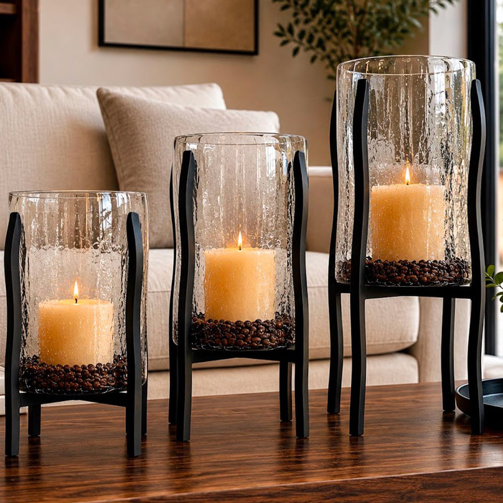 Granulated Clear Glass Cylinder on Tower Base - Medium