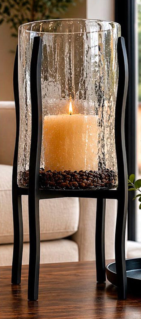 Crackled Clear Glass Cylinder on Tower Base - Large