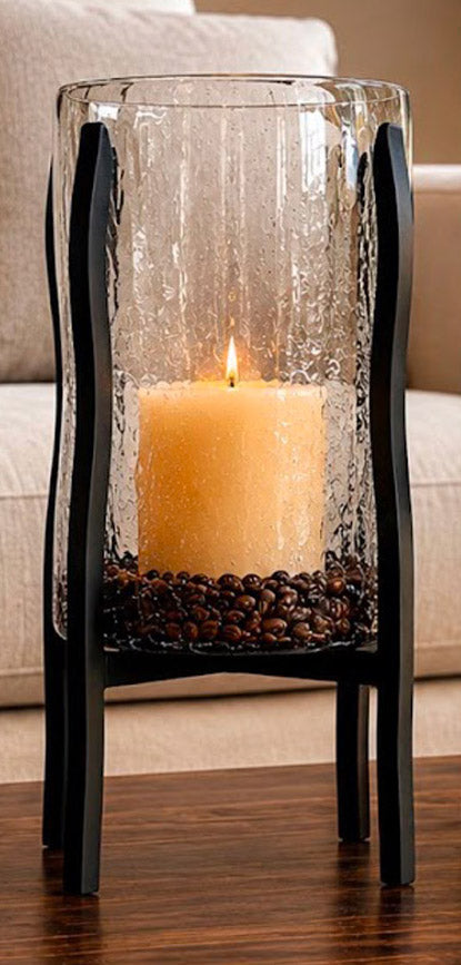 Crackled Clear Glass Cylinder on Tower Base - Medium - OUT OF STOCK UNTIL 07/28/2026