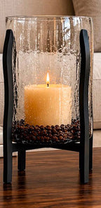 Crackled Clear Glass Cylinder on Tower Base - Small