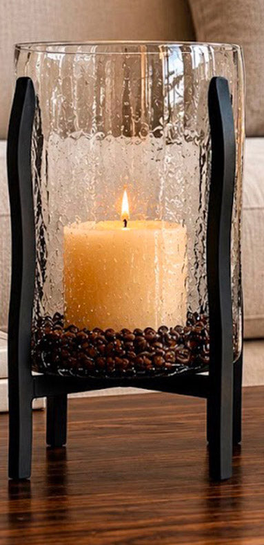 Crackled Clear Glass Cylinder on Tower Base - Small