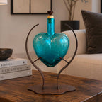 Turquoise Heart Glass Art Decanter