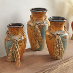 Aged Turquoise Pottery Vases - Set of 3