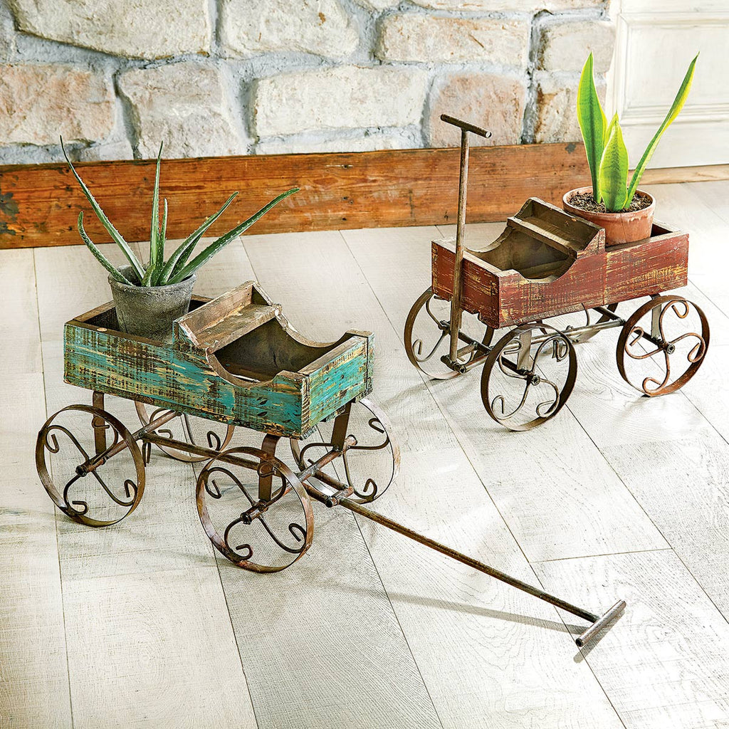 Western Wagon Planter - Turquoise