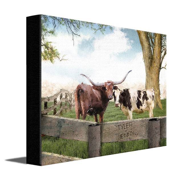 Longhorn Love Personalized Stretched Canvas - Small