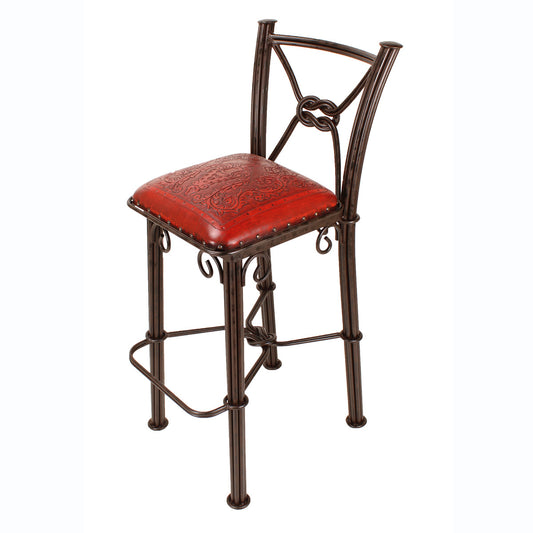 Coronado Iron Stool with Back - Antique Red