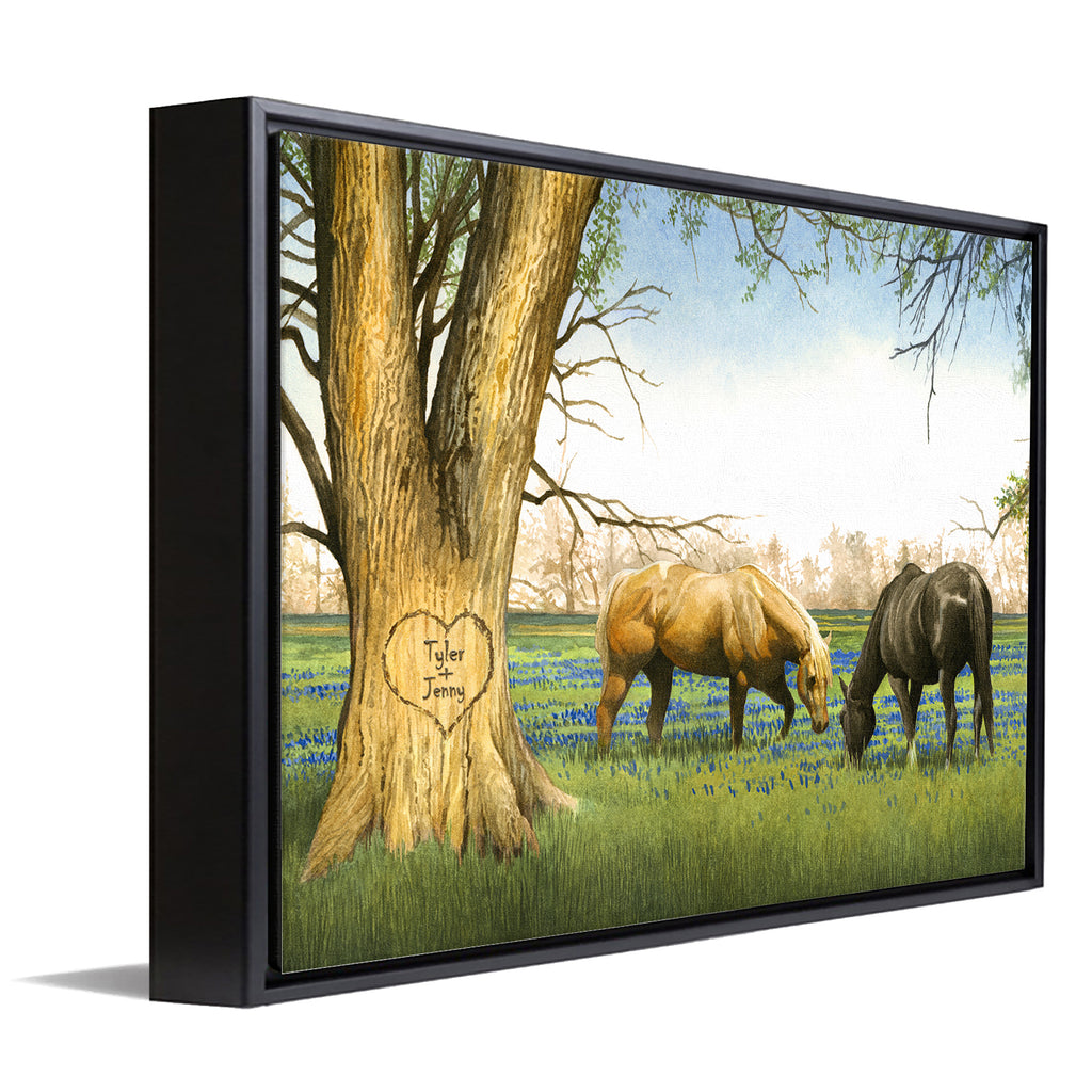 Bluebonnet Spring Personalized Horse Framed Canvas - Large