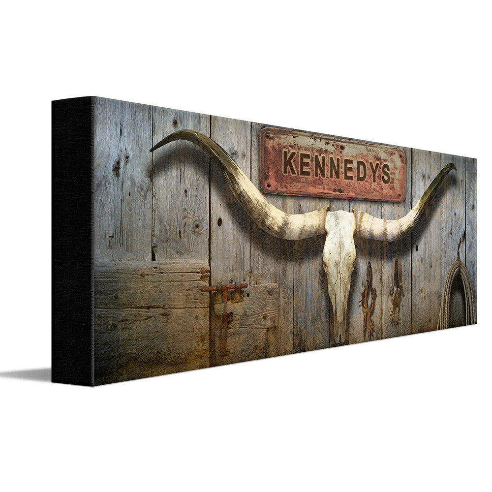 Longhorn & Barnwood Personalized Stretched Canvas - Small