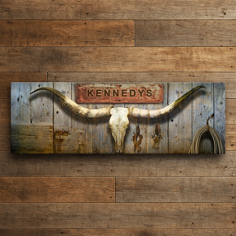 Longhorn & Barnwood Personalized Stretched Canvas - Small