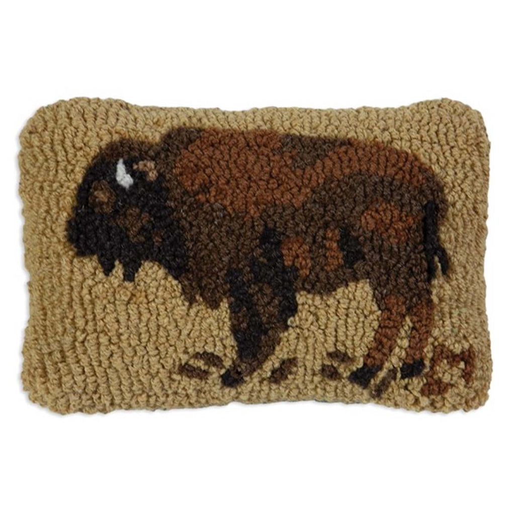 Golden Buffalo Hooked Wool Rectangle Pillow