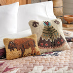 Golden Buffalo Hooked Wool Rectangle Pillow