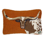 Longhorn Hooked Wool Pillow - 12 x 18